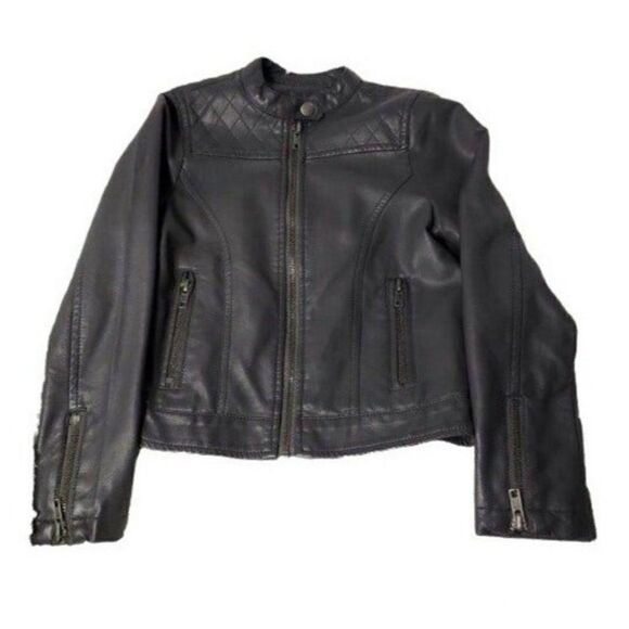 Girls Brown Leather Jacket Full Zip Chic Faux Leather Bomber Jacket Small NWOT - Picture 1 of 6